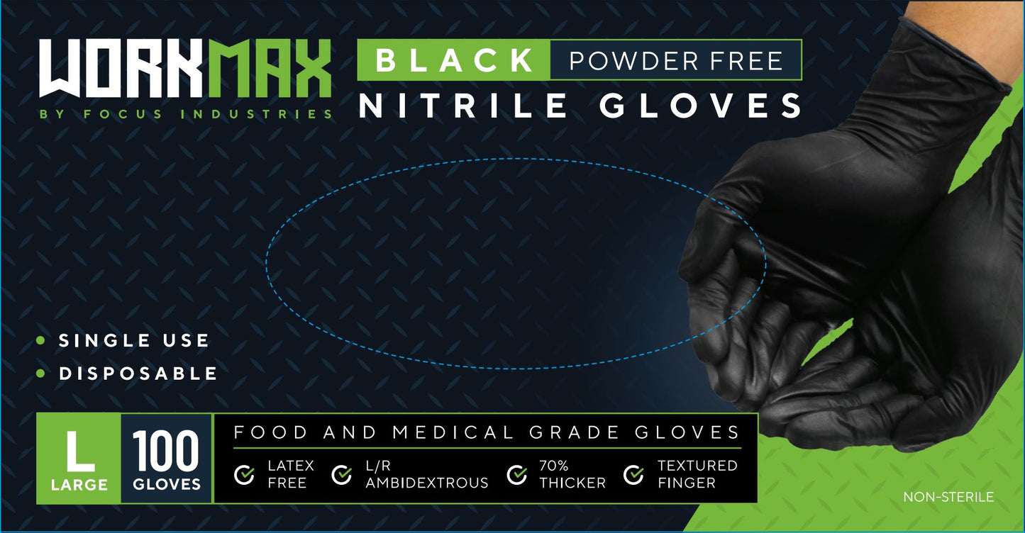 WorkMax by Focus Industries 6Mil Nitrile Powderless Examination Glove - Black