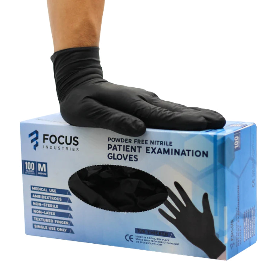 Focus Industries Patient Examination Glove - Black - 6 Mil