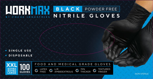 WorkMax by Focus Industries 6Mil Nitrile Powderless Examination Glove - Black