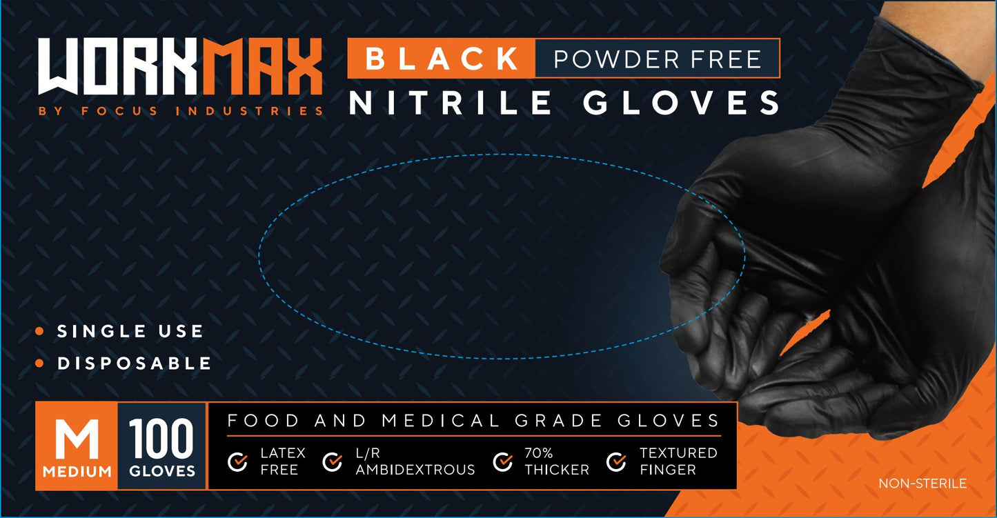 WorkMax by Focus Industries 6Mil Nitrile Powderless Examination Glove - Black